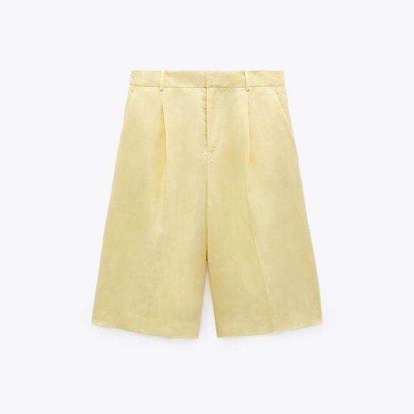 Yellow Zara High-Waisted Pleated Long Shorts (NWT)